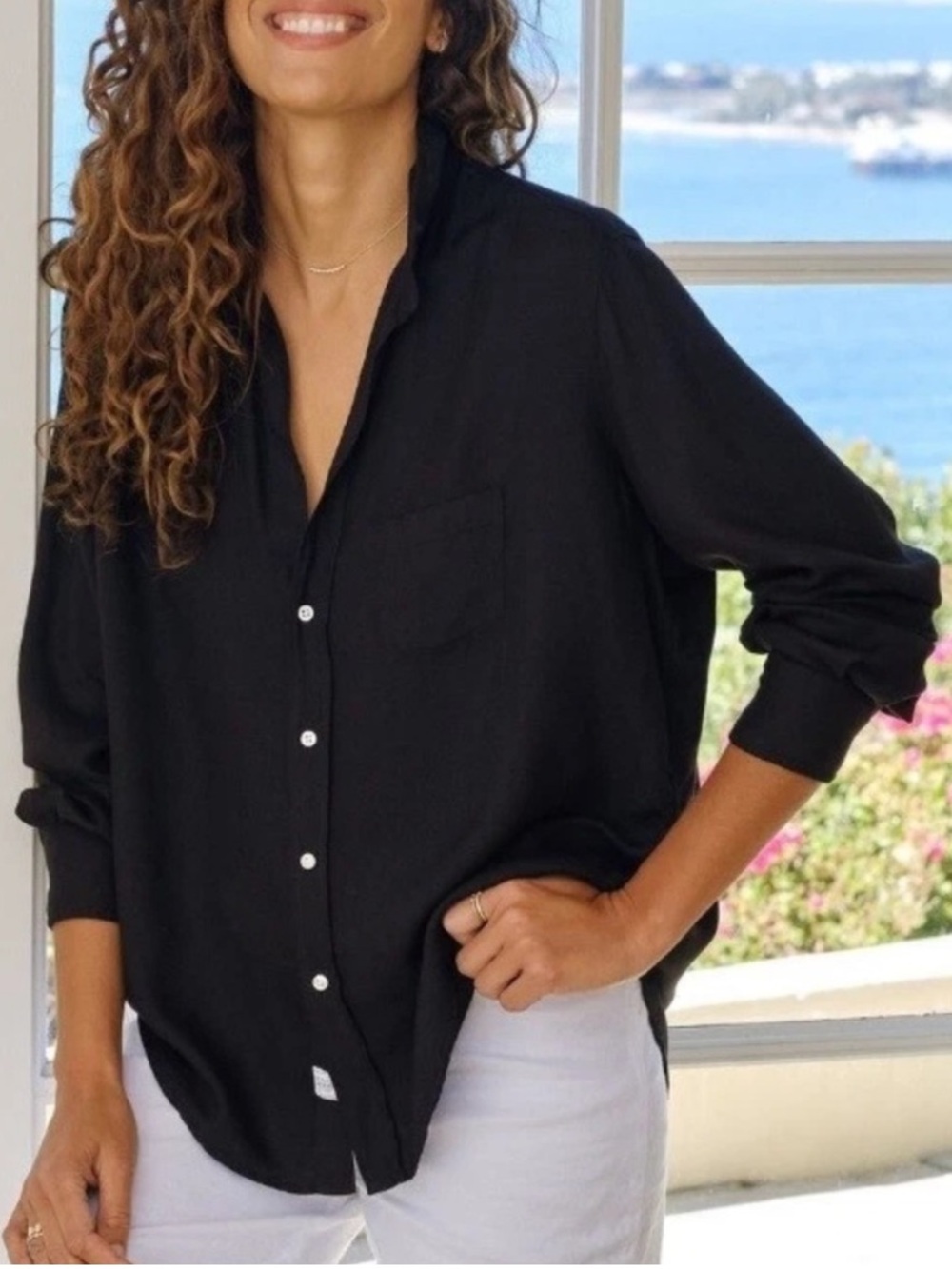 Frank & Eileen Fluid Collection Modal Button Down Shirt with Pocket Black Small